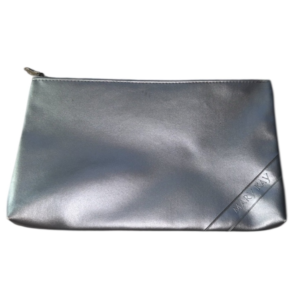 Mary Kay Silver Cosmetics Travel Zipper Makeup Bag Pouch